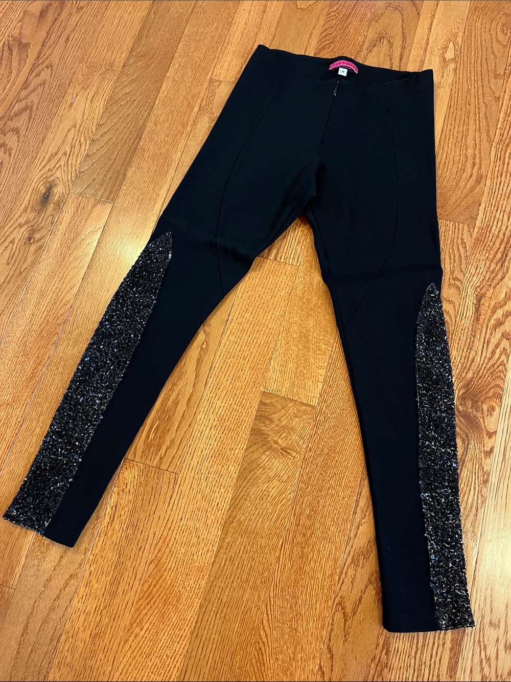 Alice + Olivia Black Ponte Leggings with Sparkle Side Panels